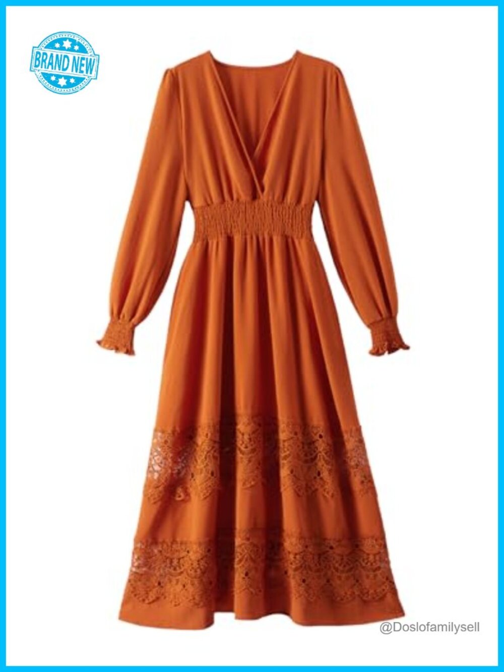 Boho Lace Maxi Dress Long Sleeve Smocked A-Line Wedding Guest